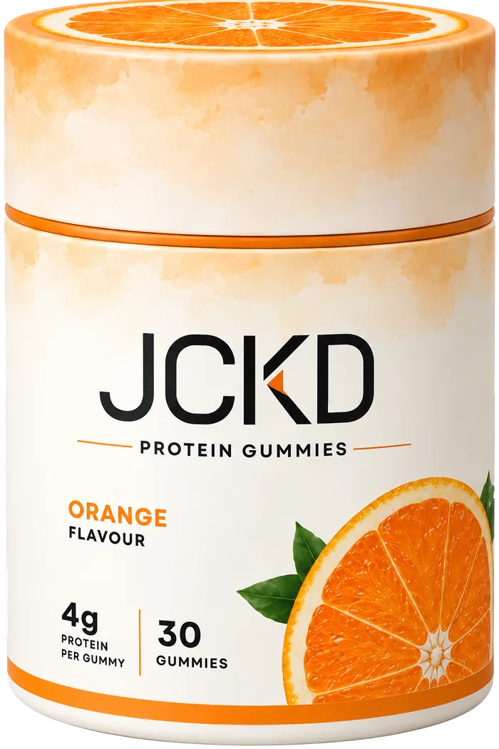 JCKD orange protein gummies cylindrical pack