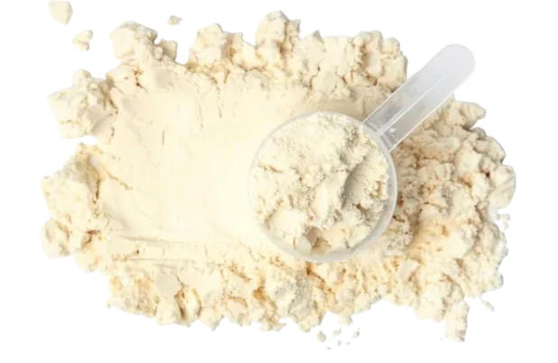 A scoop and spill of old-style protein powder